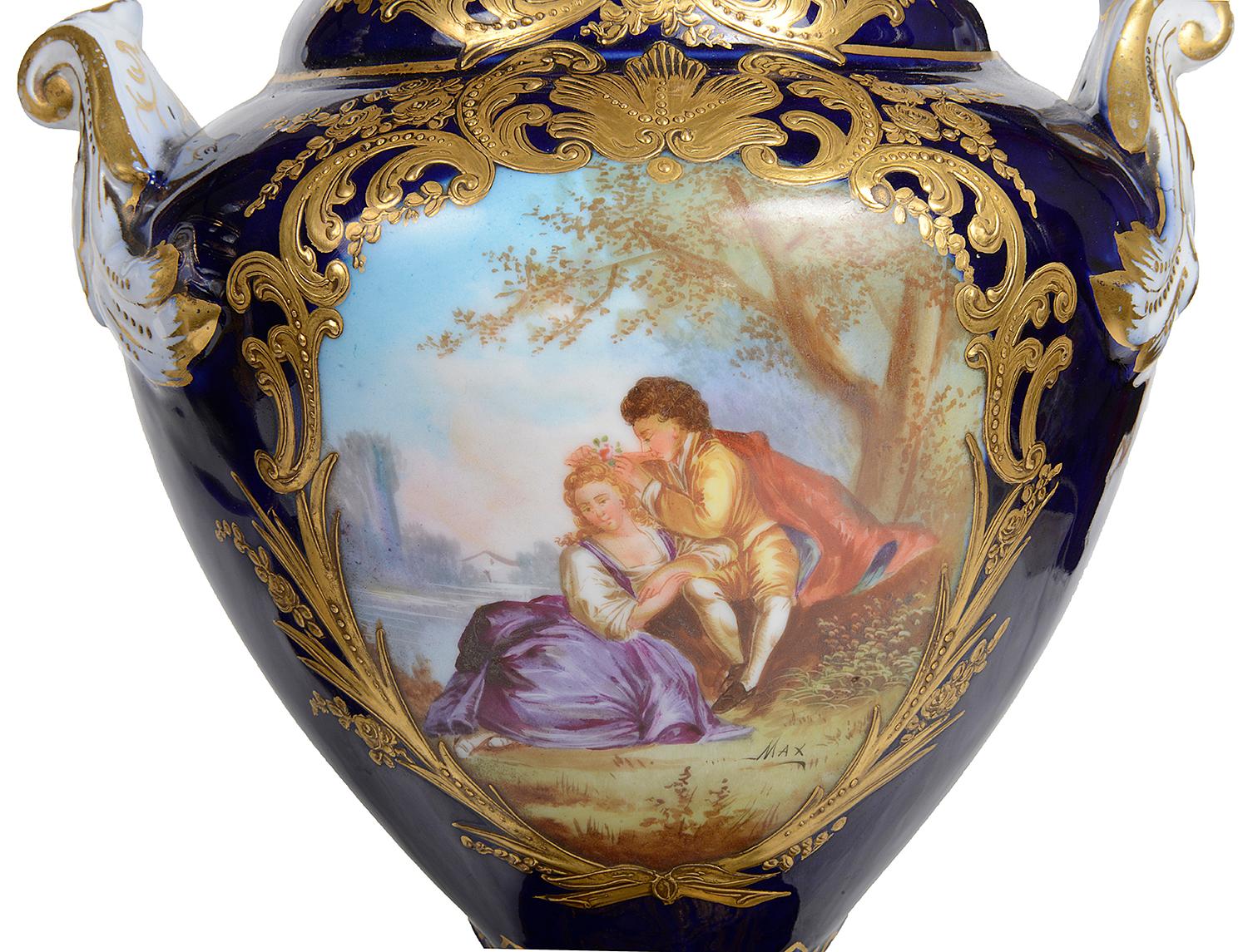 Pair of Sevres Style Lidded Vases In Good Condition For Sale In Brighton, Sussex