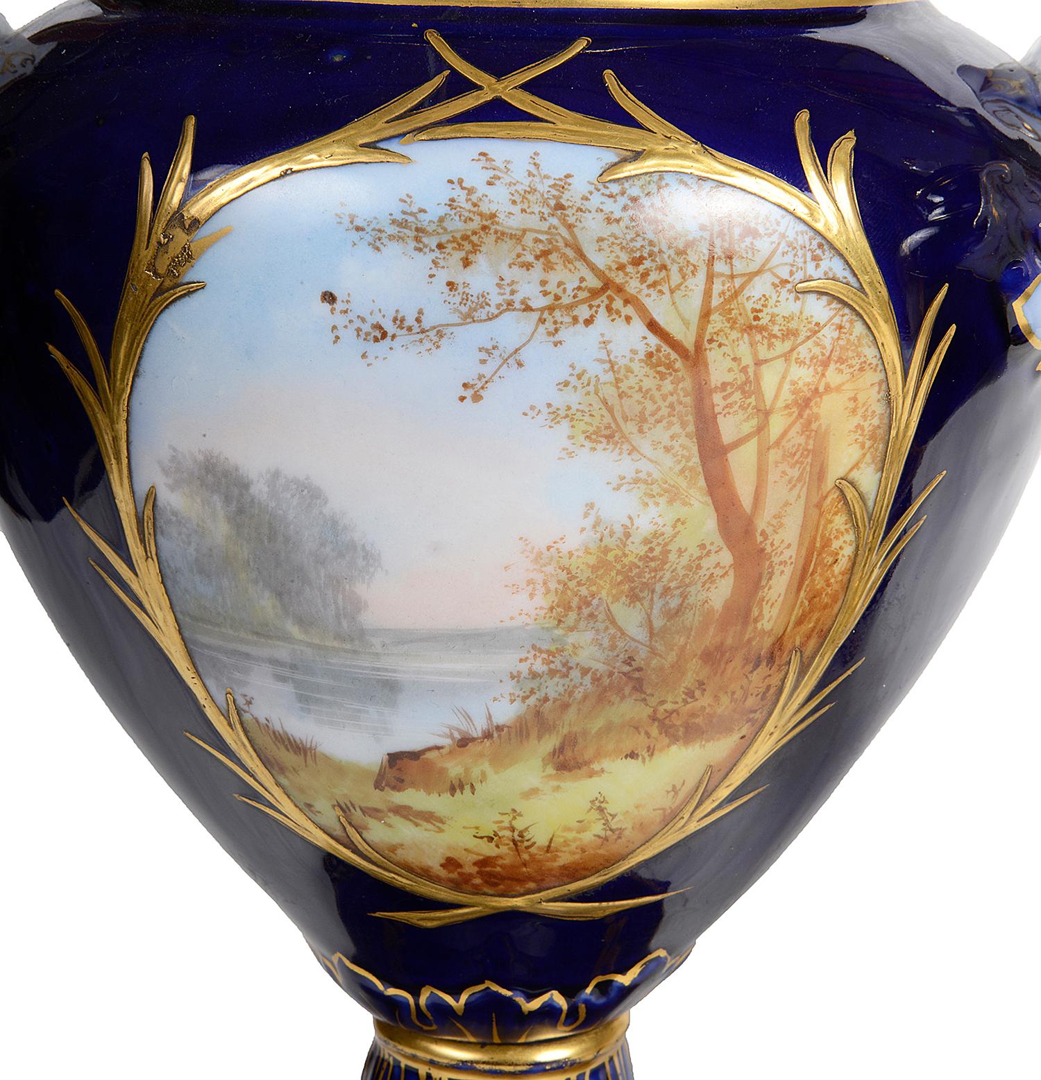 Porcelain Pair of Sevres Style Lidded Vases For Sale