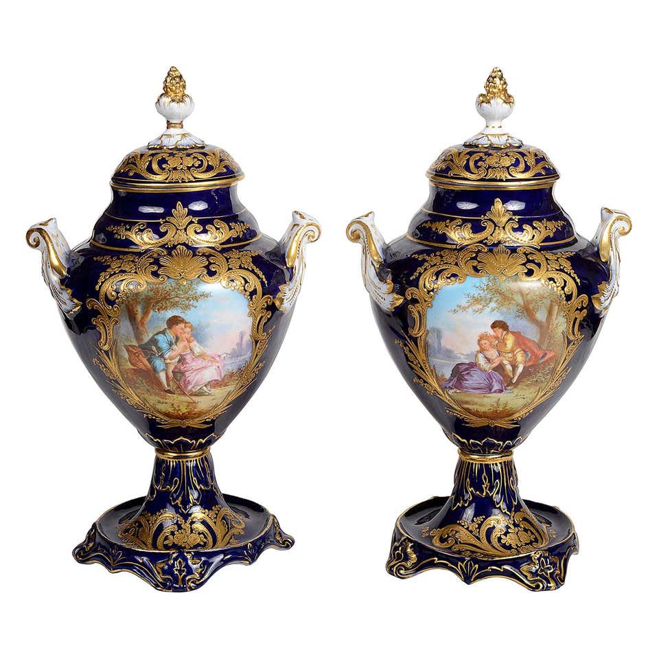 Limoges Cobalt French Sevres Style 22-Karat Gold Vase at 1stDibs ...