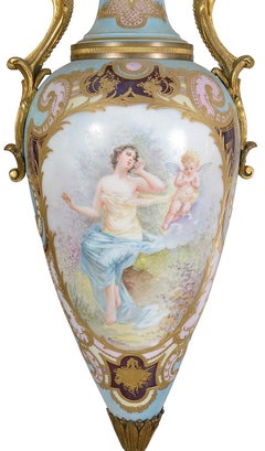 Pair Sevres style lidded vases, C19th