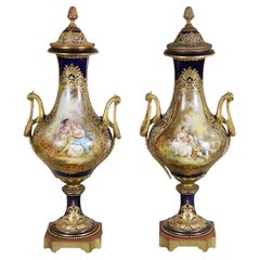 Pair Sevres style lidded vases, C19th