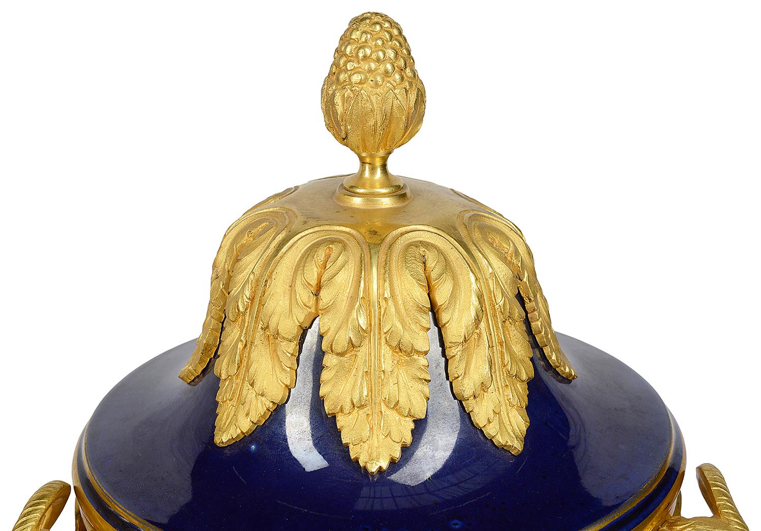 Louis XVI Pair Sevres Style Porcelain and Ormolu Urns