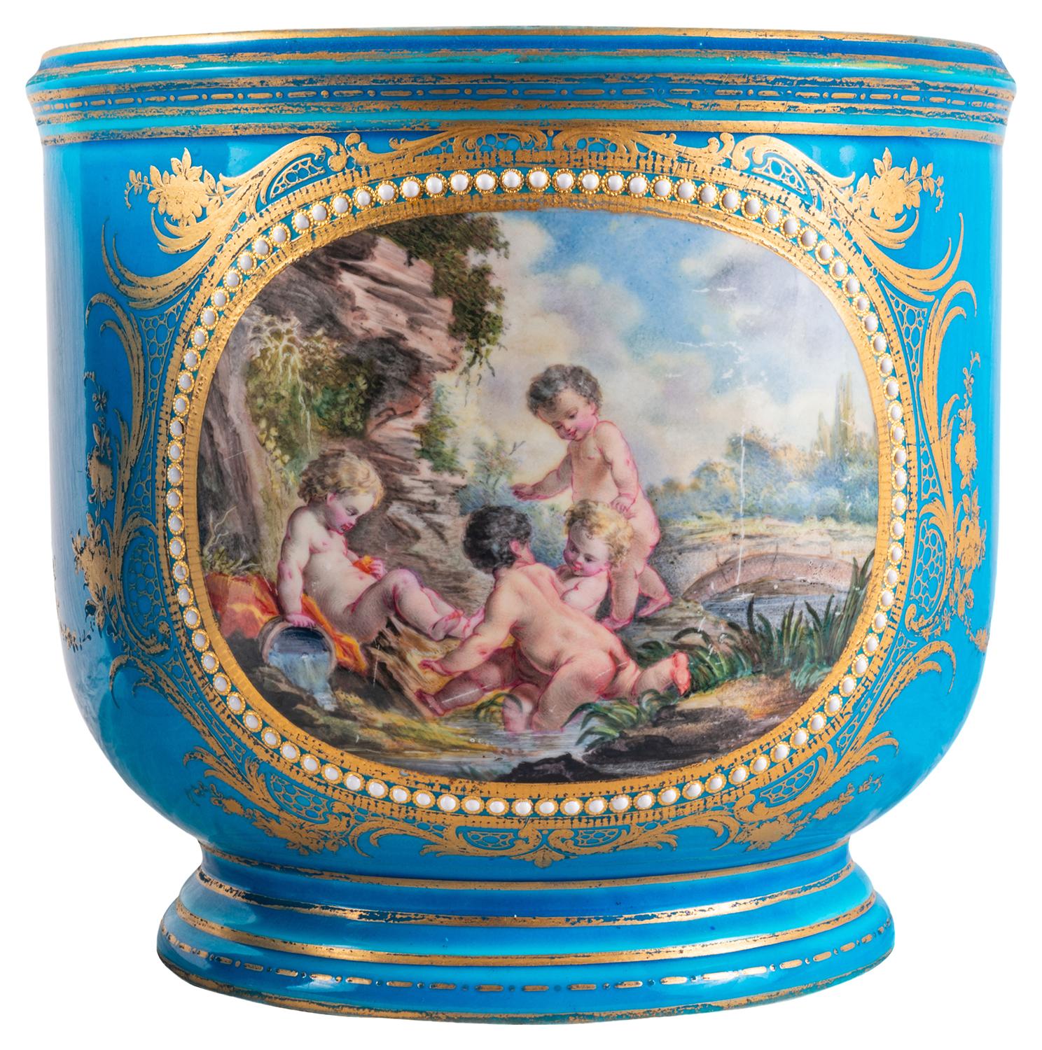 Louis XIV Pair of Sevres Style Porcelain Jardinieres, 19th Century