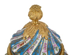 Pair Sevres style porcelain lidded vases, C19th.