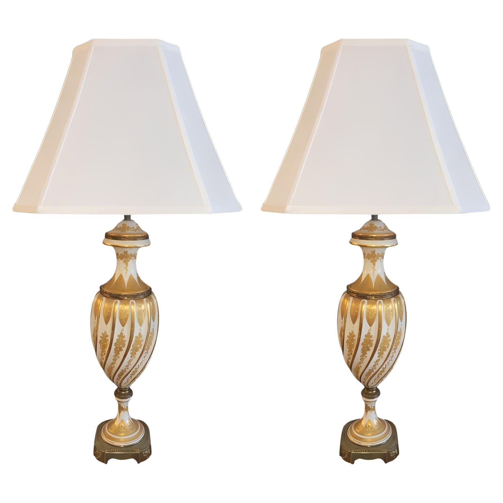 Pair Sèvres Style Porcelain Table Lamps Signed Weidmann Sèvres. France, 1950's.