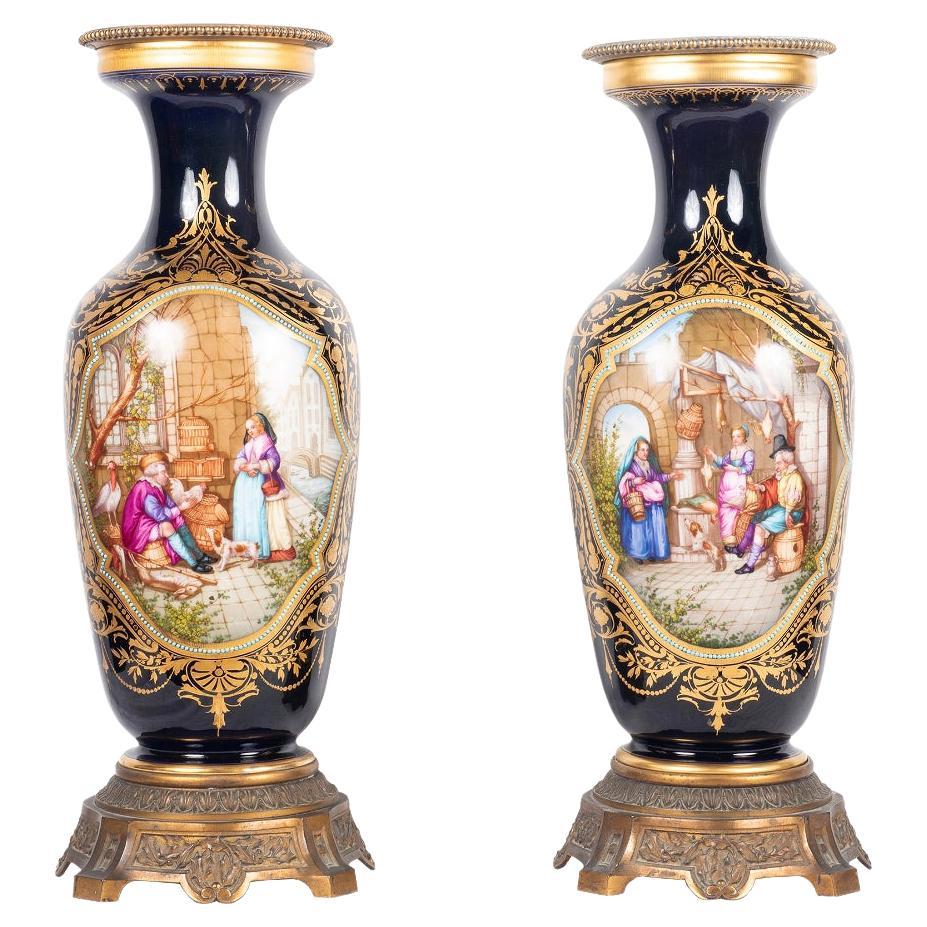 Pair Sevres Style Porcelain Vases, circa 1920