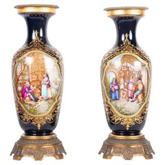 Antique Pair Sevres Style Porcelain Vases, circa 1920