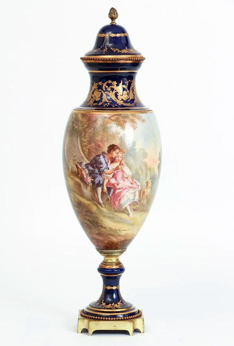 Louis XVI Pair Sevres Style Porcelain Vases with Covers
