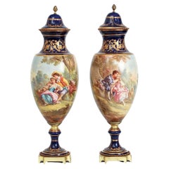 Pair Sevres Style Porcelain Vases with Covers