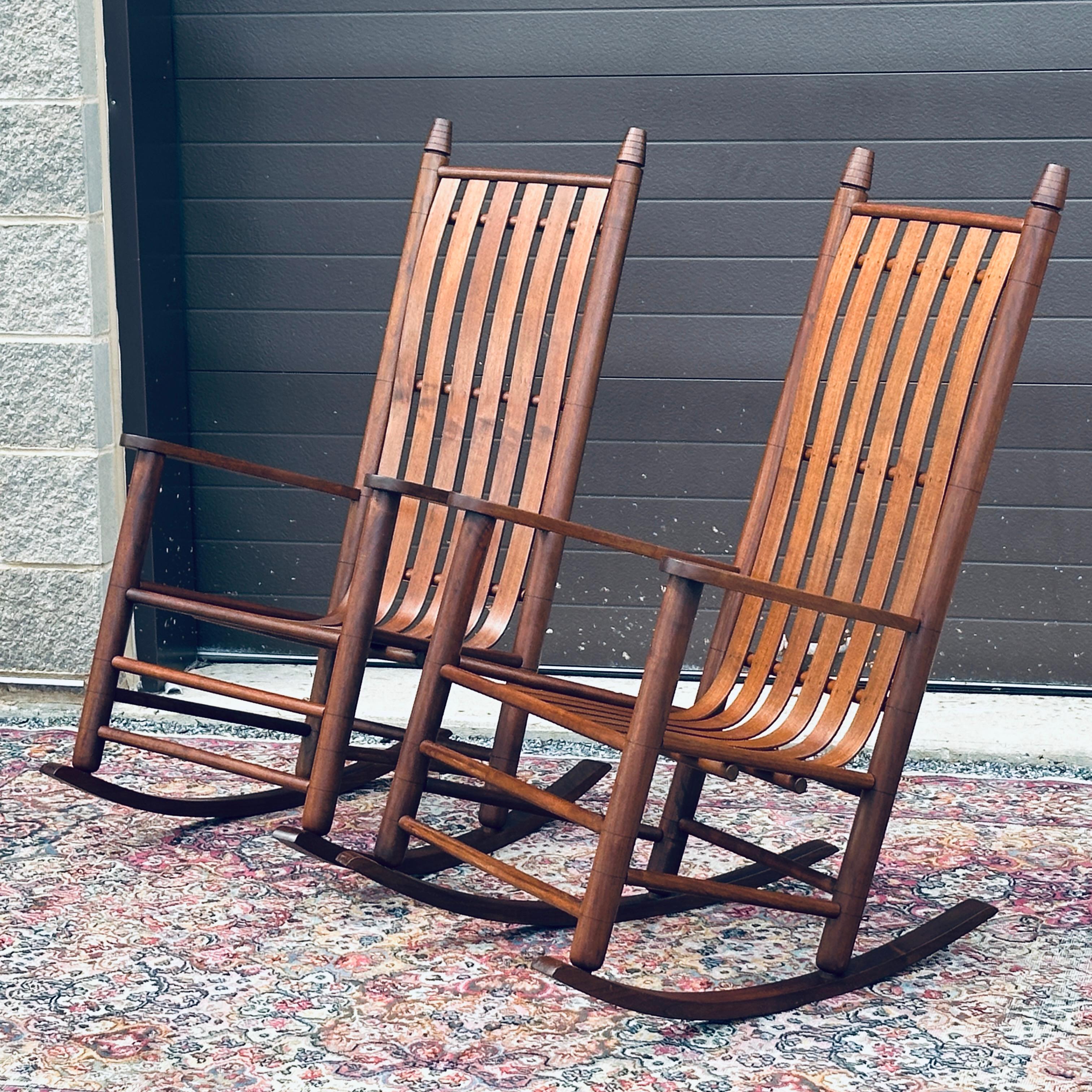 Pair Shaker Style Solid Walnut Bench Made Rocking Chairs 7