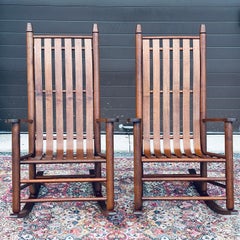 Pair Shaker Style Solid Walnut Bench Made Rocking Chairs