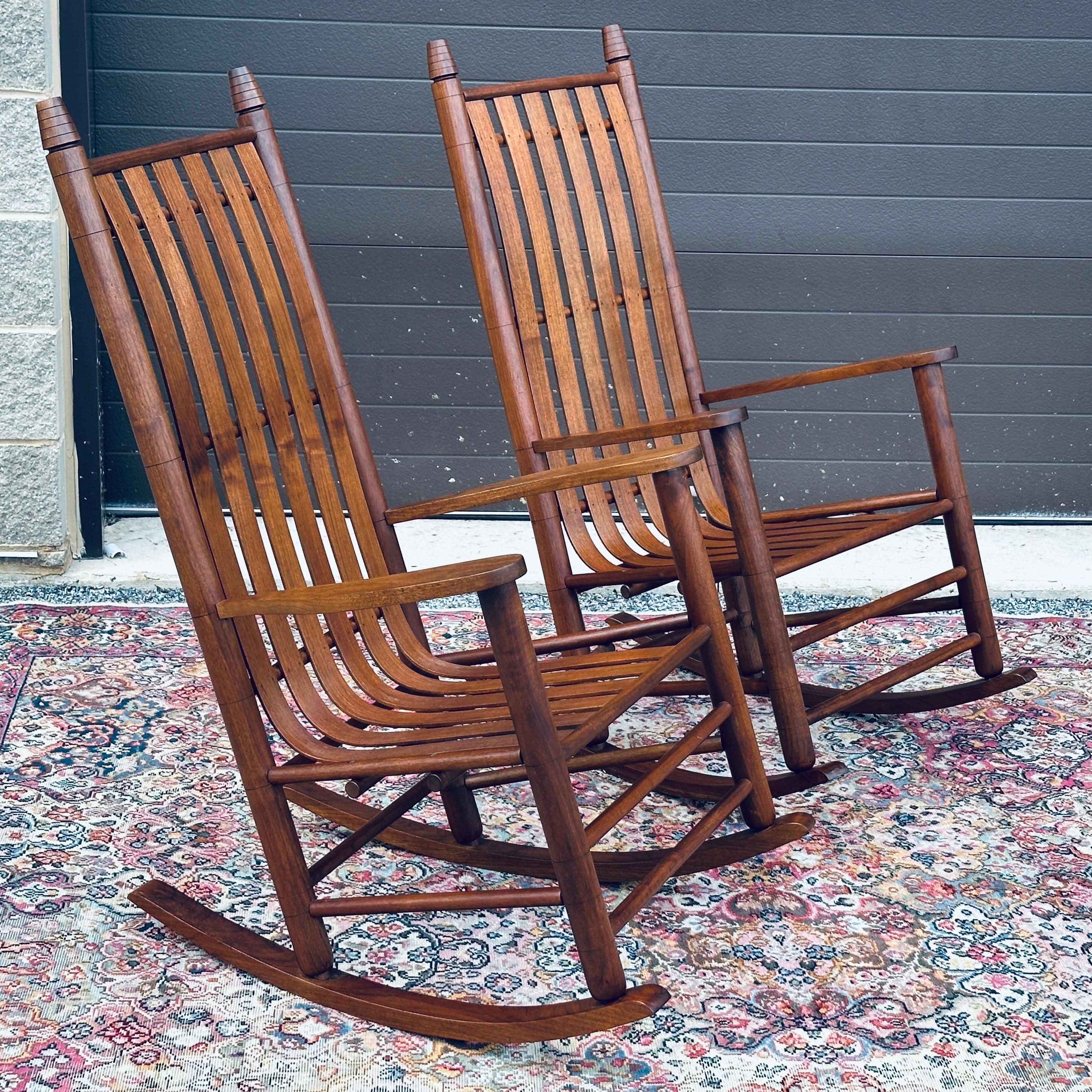 American Pair Shaker Style Solid Walnut Bench Made Rocking Chairs