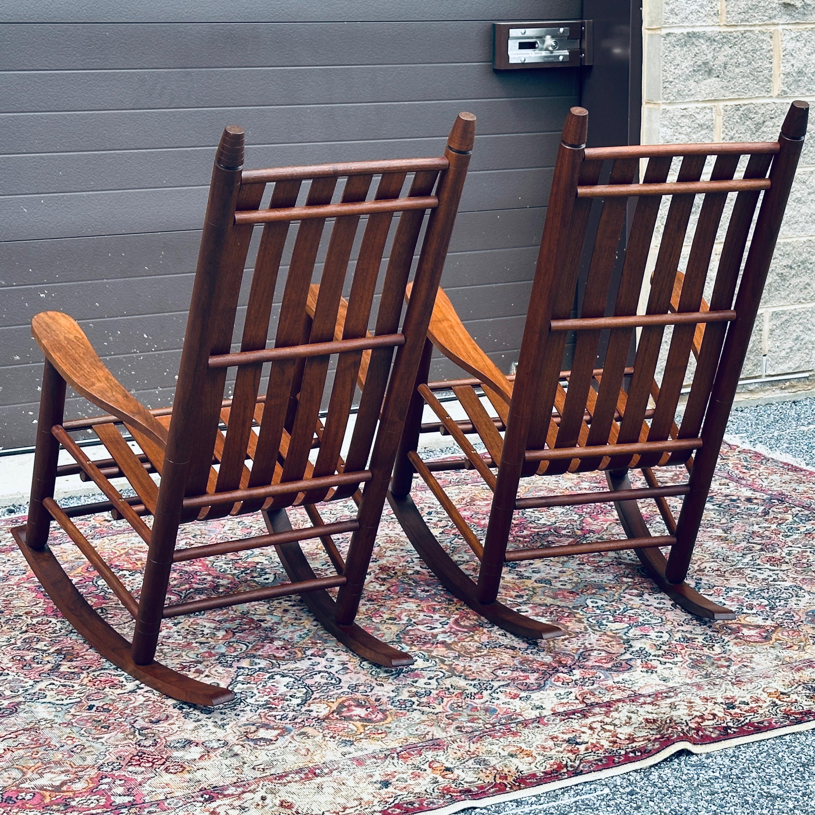 Pair Shaker Style Solid Walnut Bench Made Rocking Chairs 2