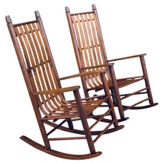 Pair Shaker Style Solid Walnut Bench Made Rocking Chairs