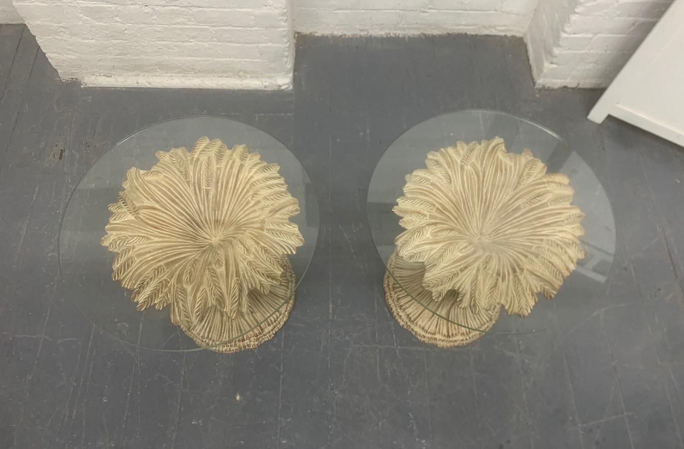 Mid-Century Modern Pair of Sheaf of Wheat Wood and Glass Top Side Tables For Sale