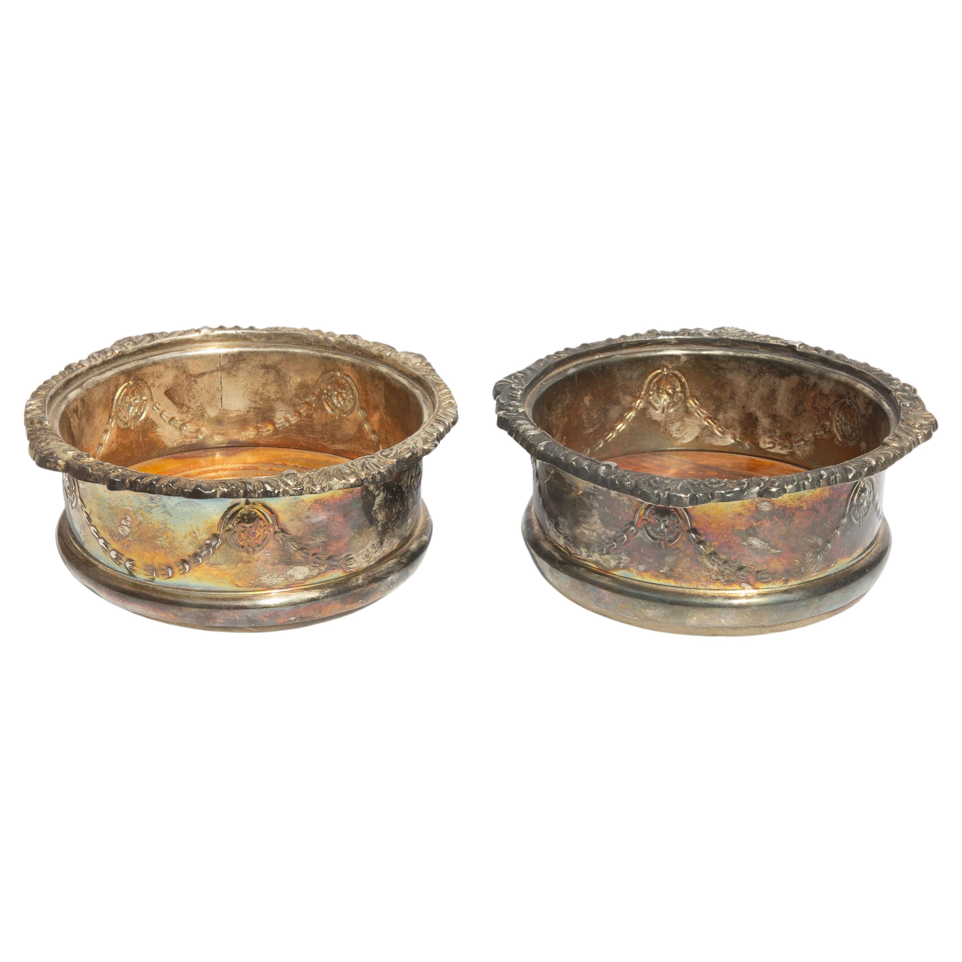 Par de posavasos de plata de Sheffield Siglo XIX Inglés
