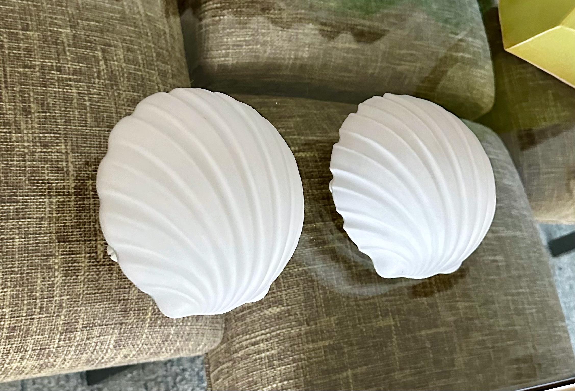 Pair Shell Shaped Opaline Glass Wall Sconce, by Limburg, 1960s Germany In Good Condition For Sale In Palm Springs, CA