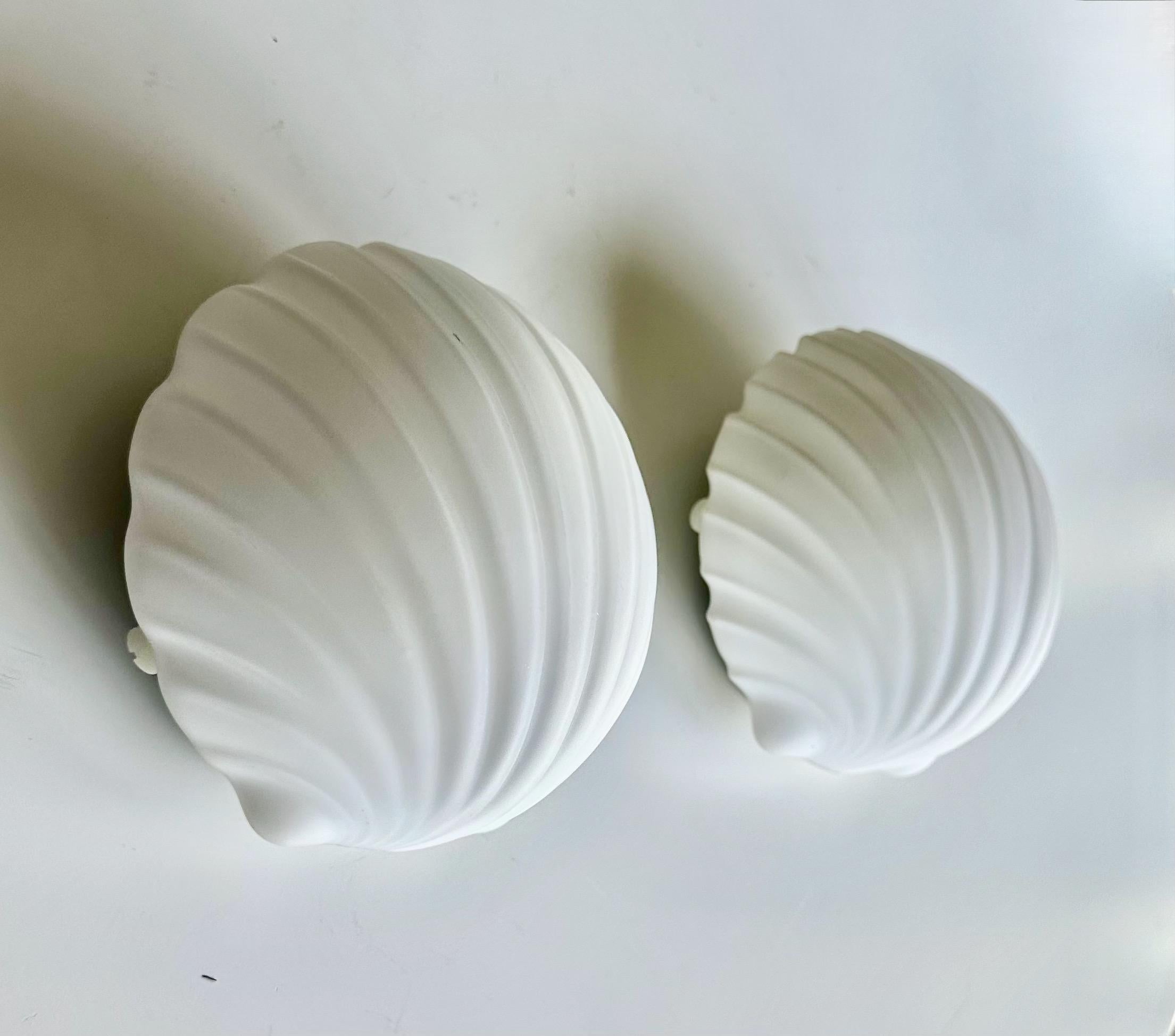 Pair Shell Shaped Opaline Glass Wall Sconce, by Limburg, 1960s Germany For Sale 3