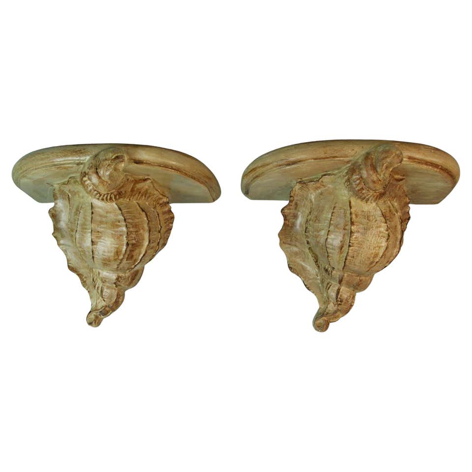 Vintage Coastal Artisan Shell Brackets - a Pair For Sale at 1stDibs