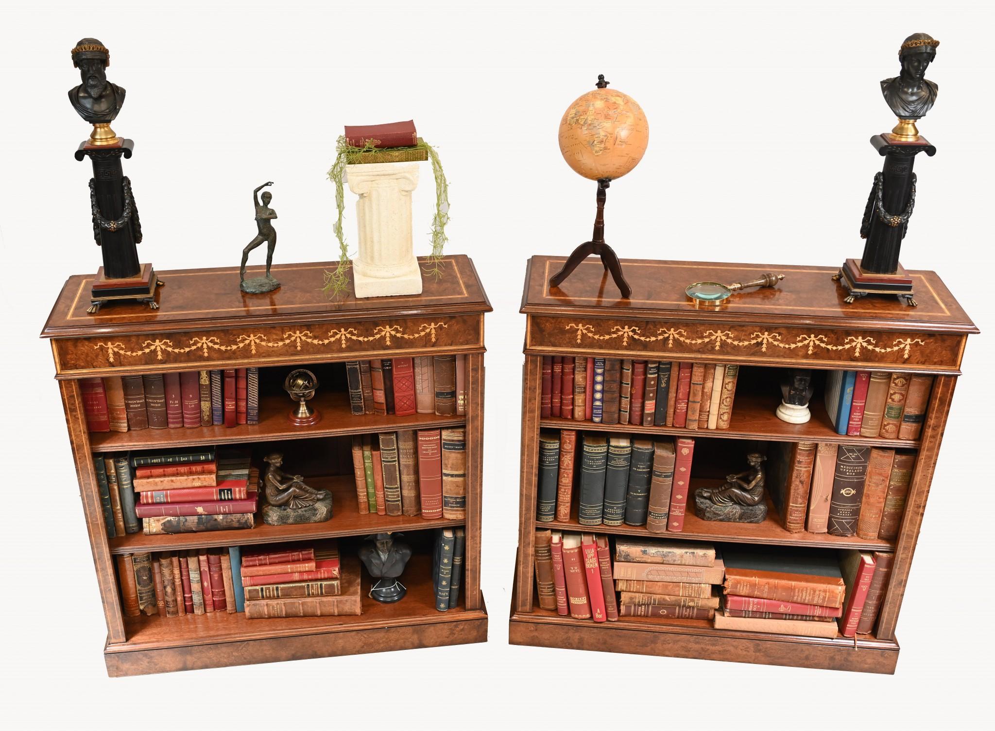 Pair Sheraton Bookcases, Walnut Low Open Front Bookcase 1