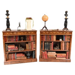 Vintage Pair Sheraton Bookcases - Walnut Low Open Front Bookcase