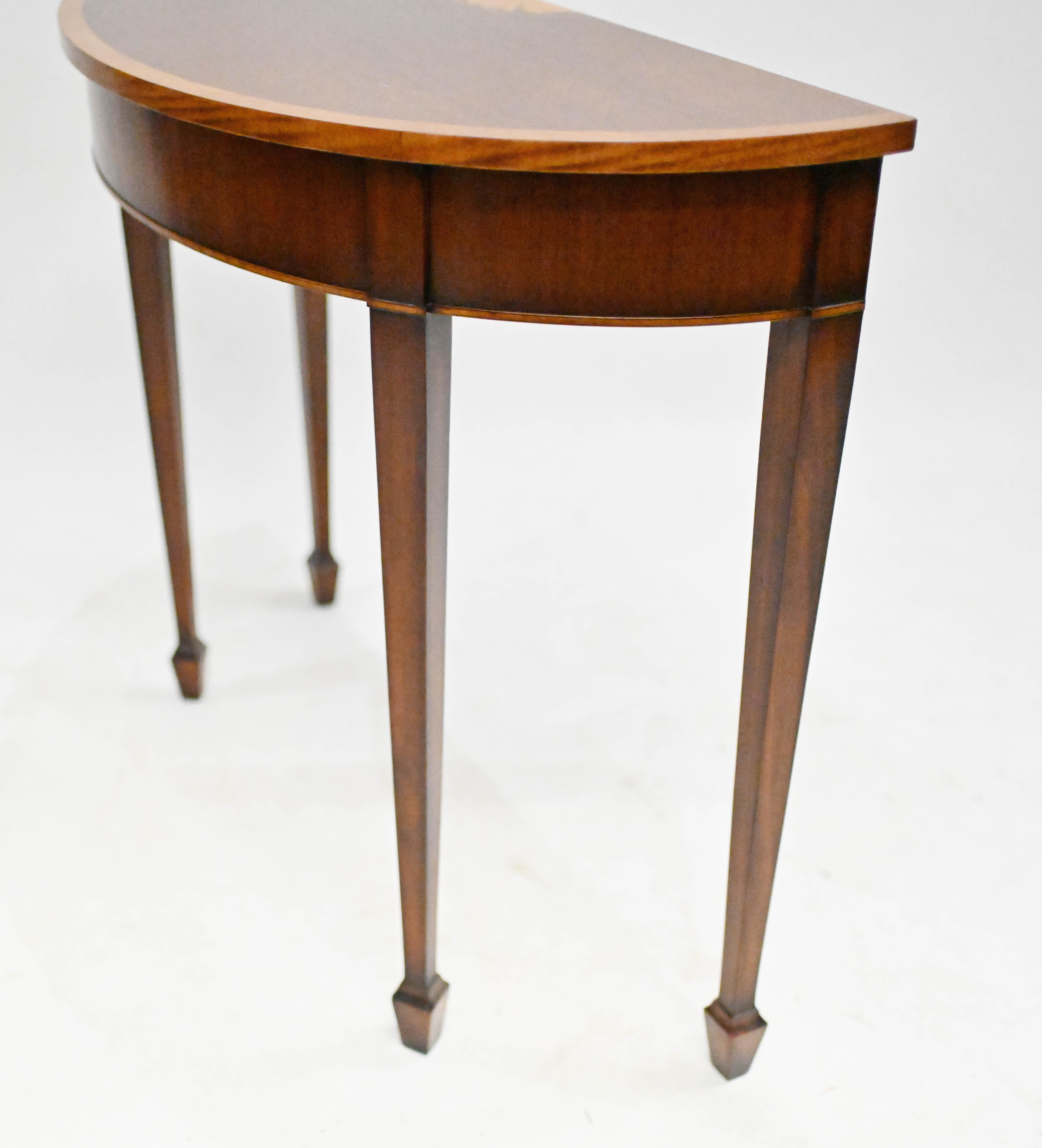 Pair Sheraton Console Tables Mahogany Demi Lune For Sale 7