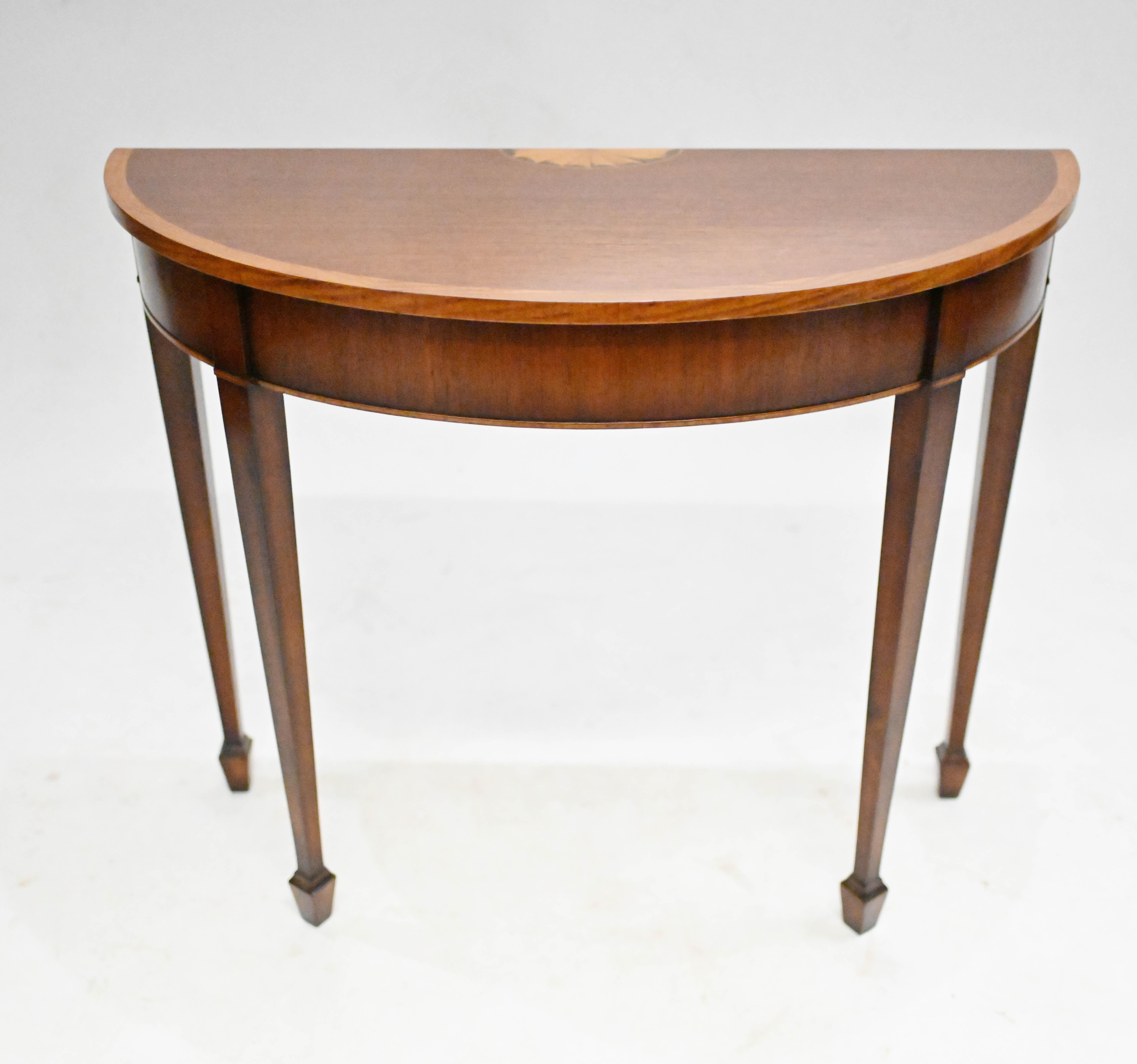 Pair Sheraton Console Tables Mahogany Demi Lune For Sale 1