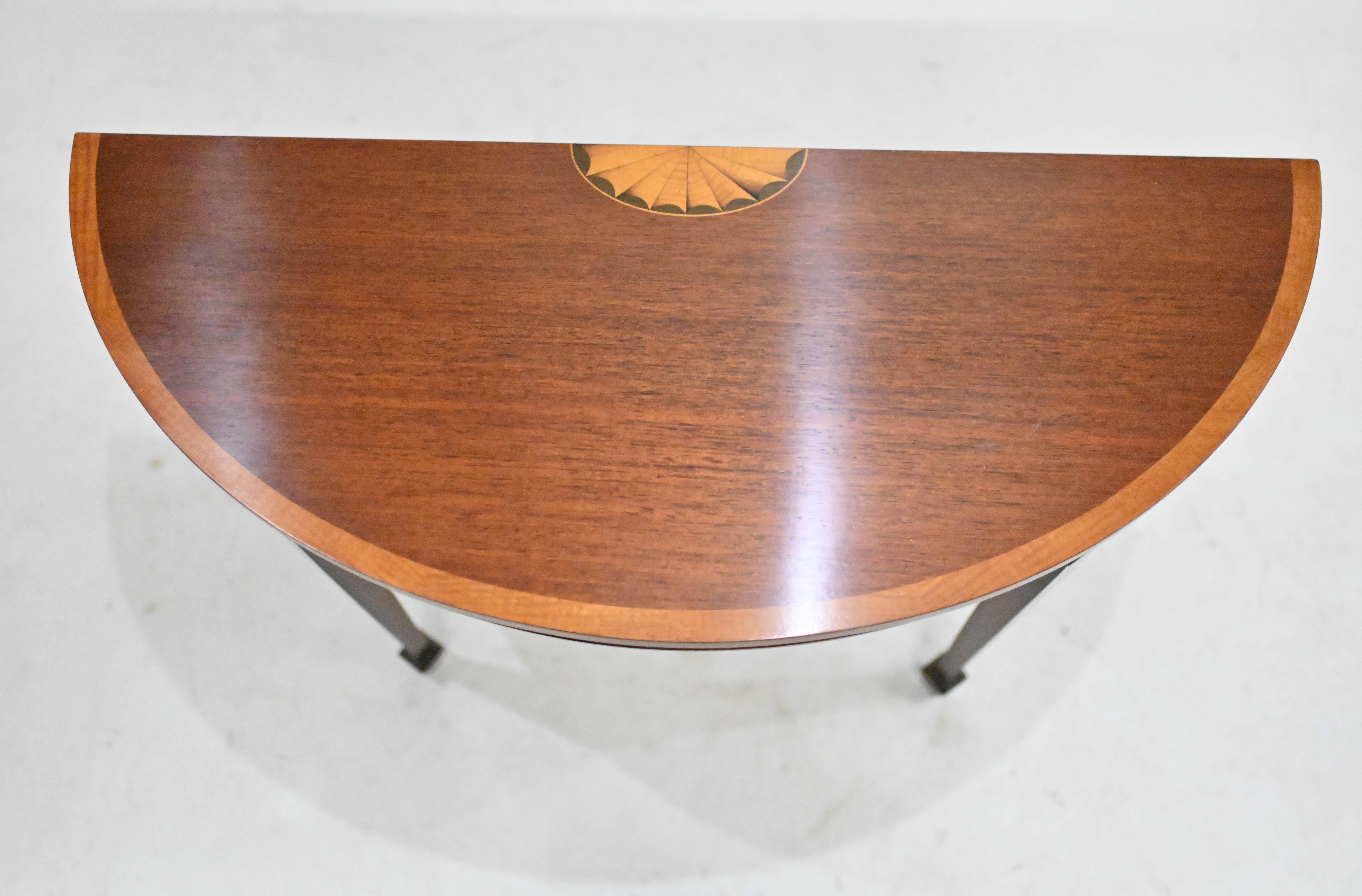 Pair Sheraton Console Tables Mahogany Demi Lune For Sale 2