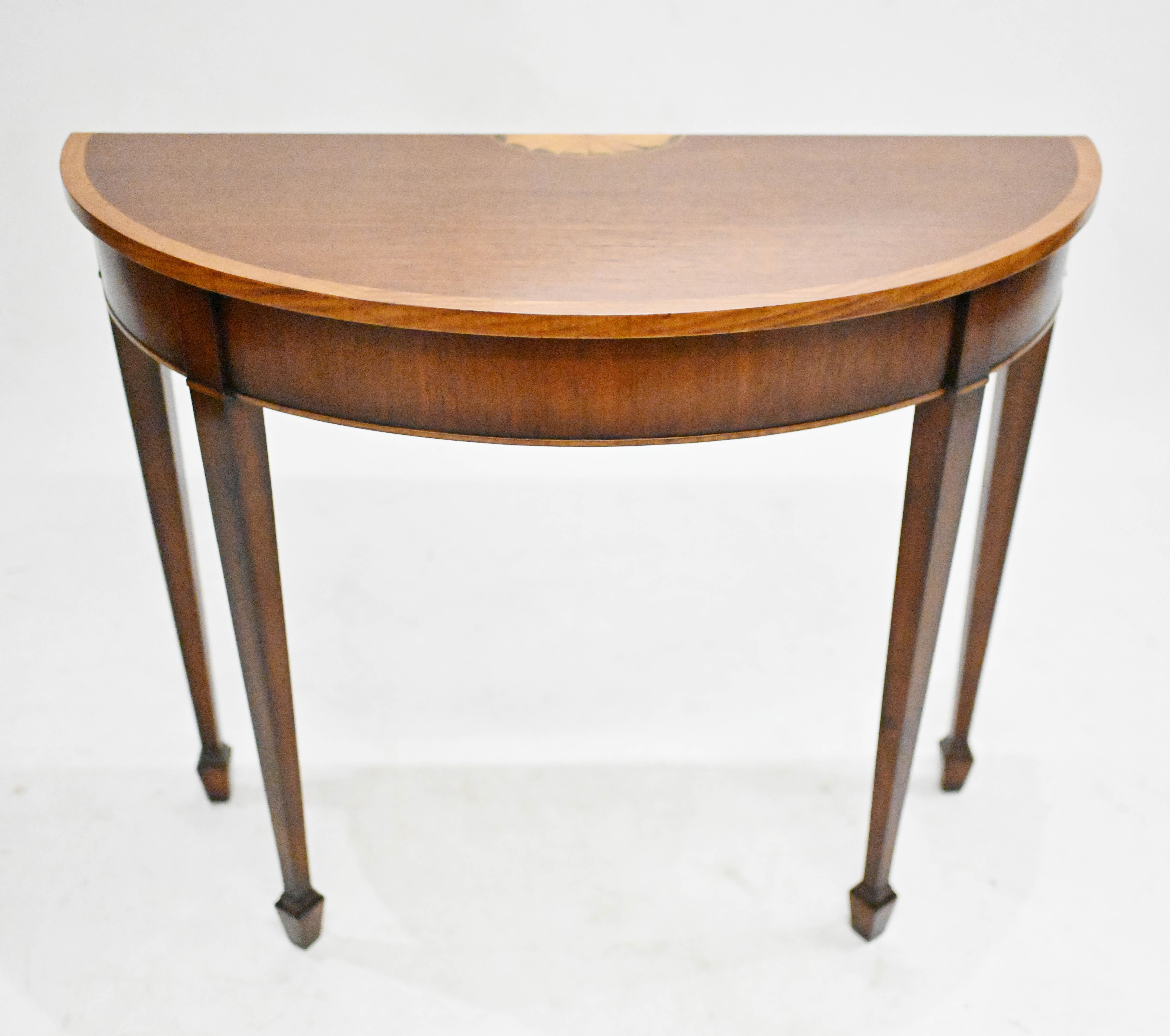 Pair Sheraton Console Tables Mahogany Demi Lune For Sale 3