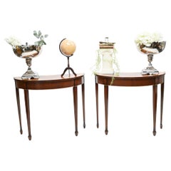 Pair Sheraton Console Tables Mahogany Hall Demi Lune