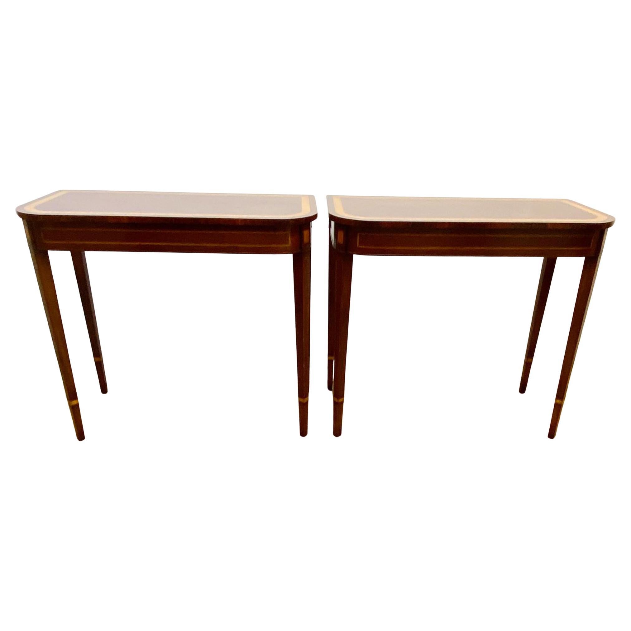 Pair Sheraton Console Tables Mahogany Satinwood D End For Sale
