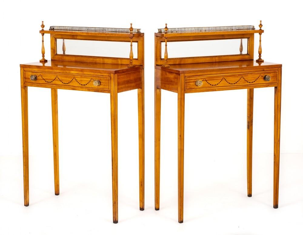 Early 20th Century Pair Sheraton Console Tables Satinwood Painted For Sale