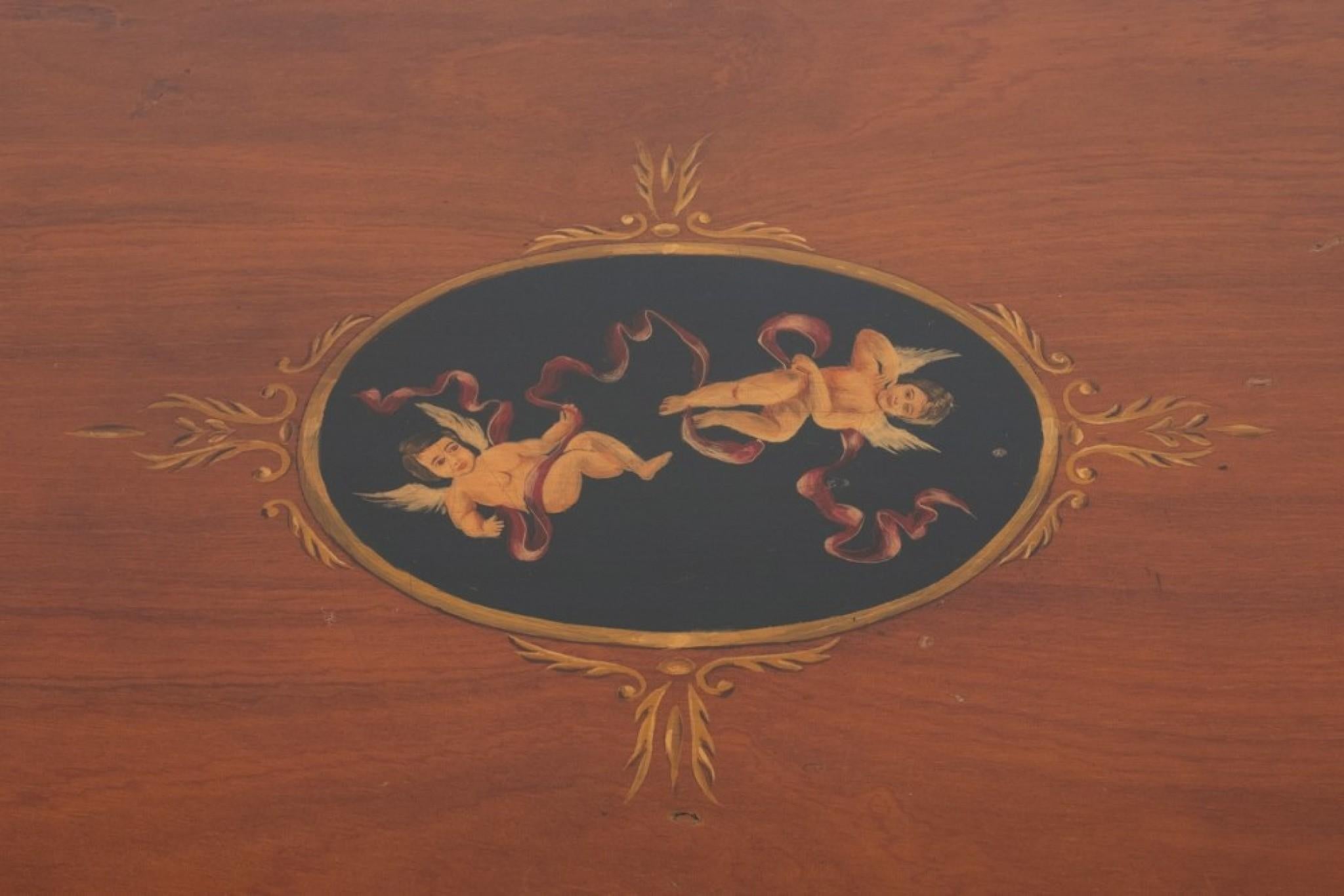 Mogano Coppia Tavoli Sheraton Pembroke Dipinti Antiquariato in vendita