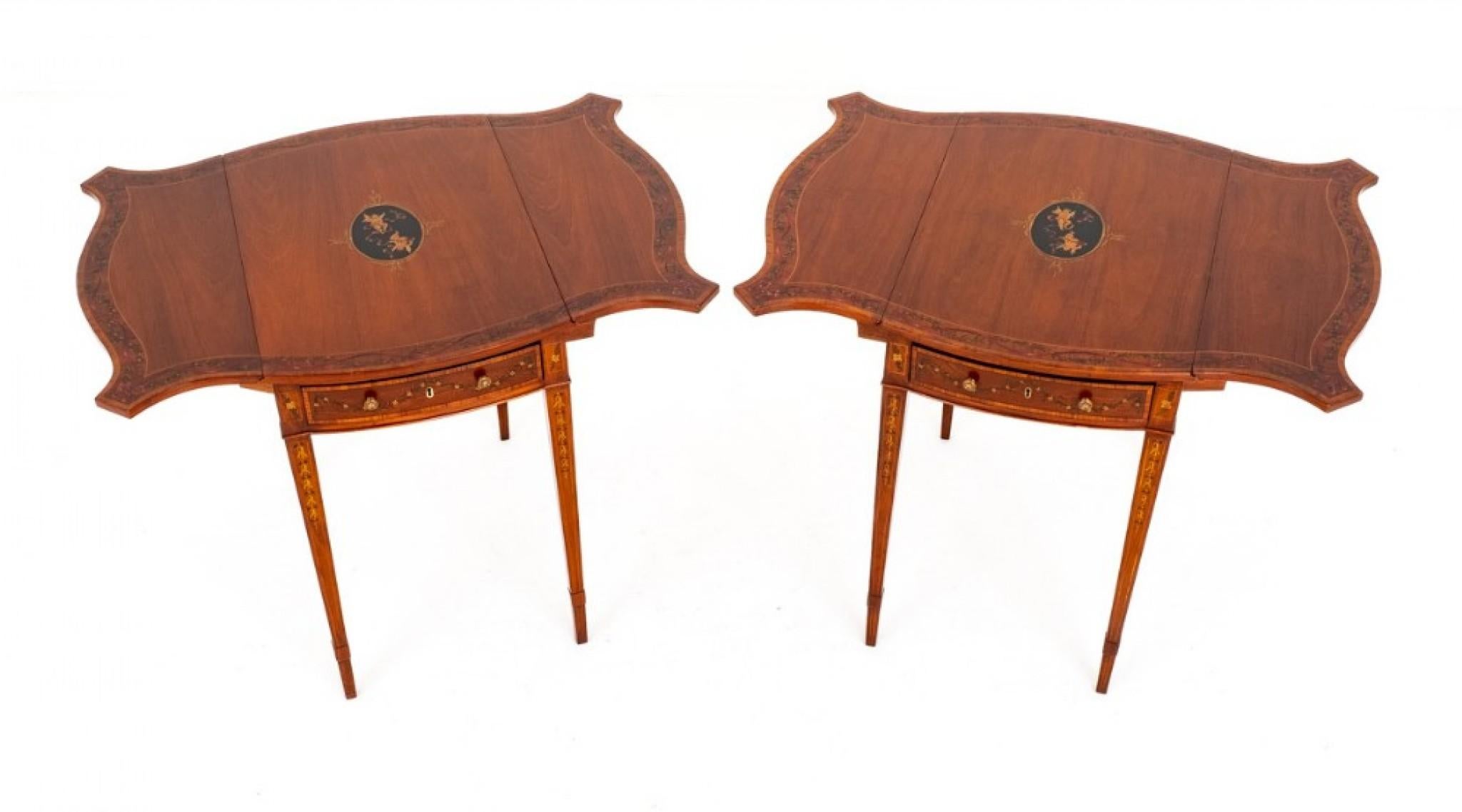 Coppia Tavoli Sheraton Pembroke Dipinti Antiquariato in vendita 3