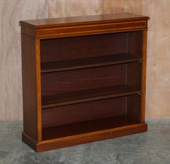 Pair Sheraton Revival Hardwood & Walnut Inlaid Dwarf Library Open Bookcases
