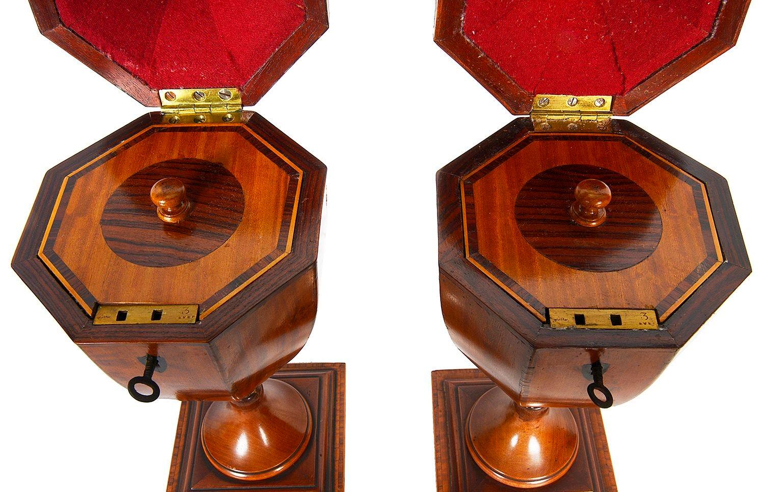English Pair Sheraton revival Mahogany urn shaped Tea caddies. For Sale