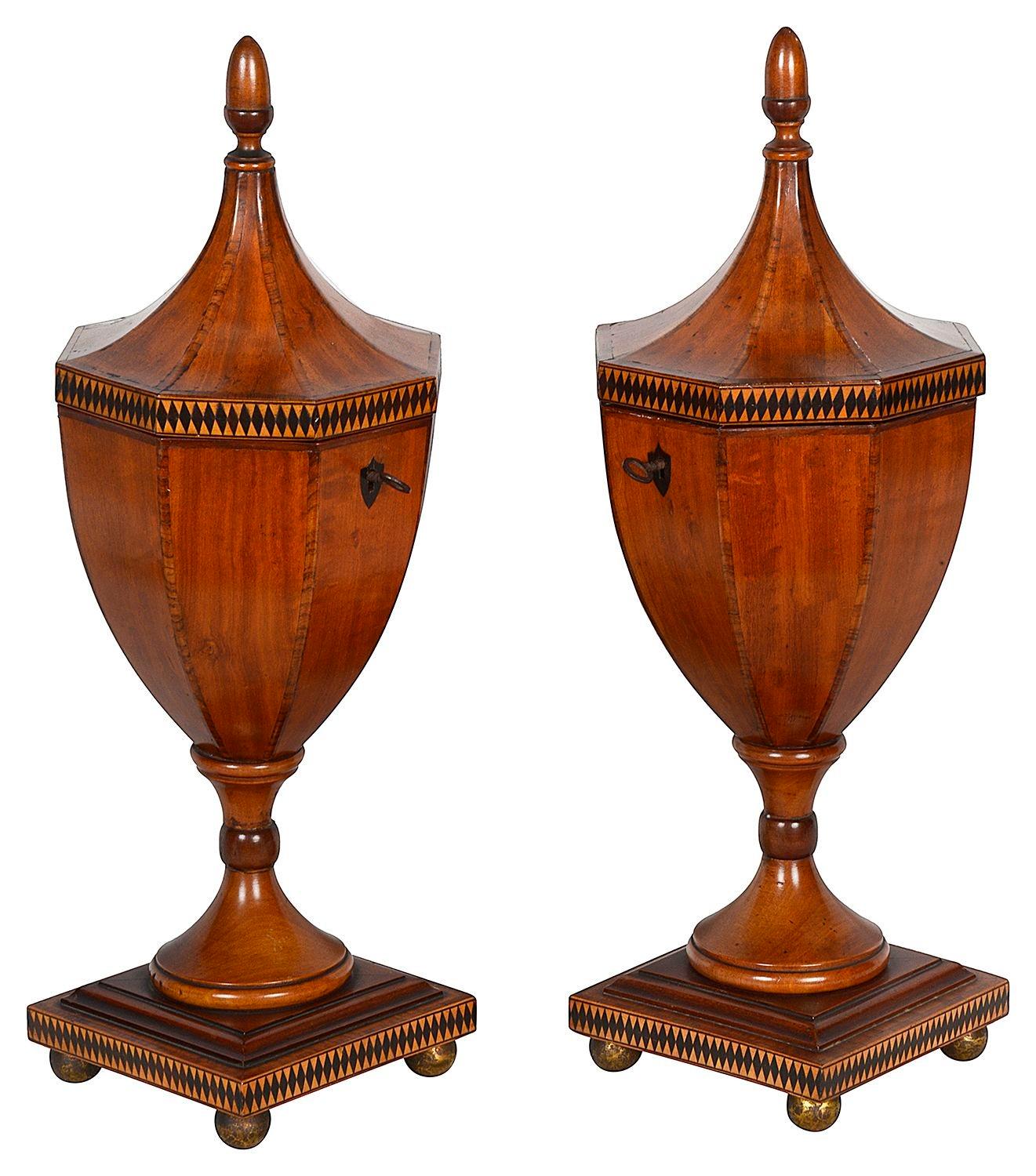 Inlay Pair Sheraton revival Mahogany urn shaped Tea caddies. For Sale