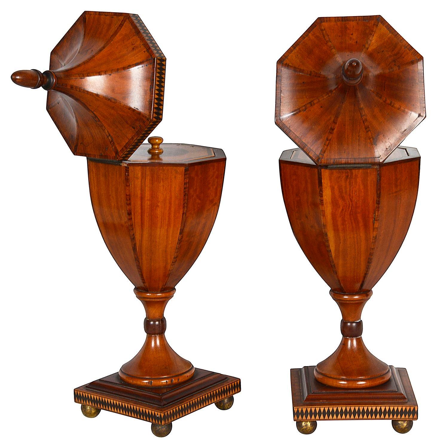 Pair Sheraton revival Mahogany urn shaped Tea caddies. For Sale 1