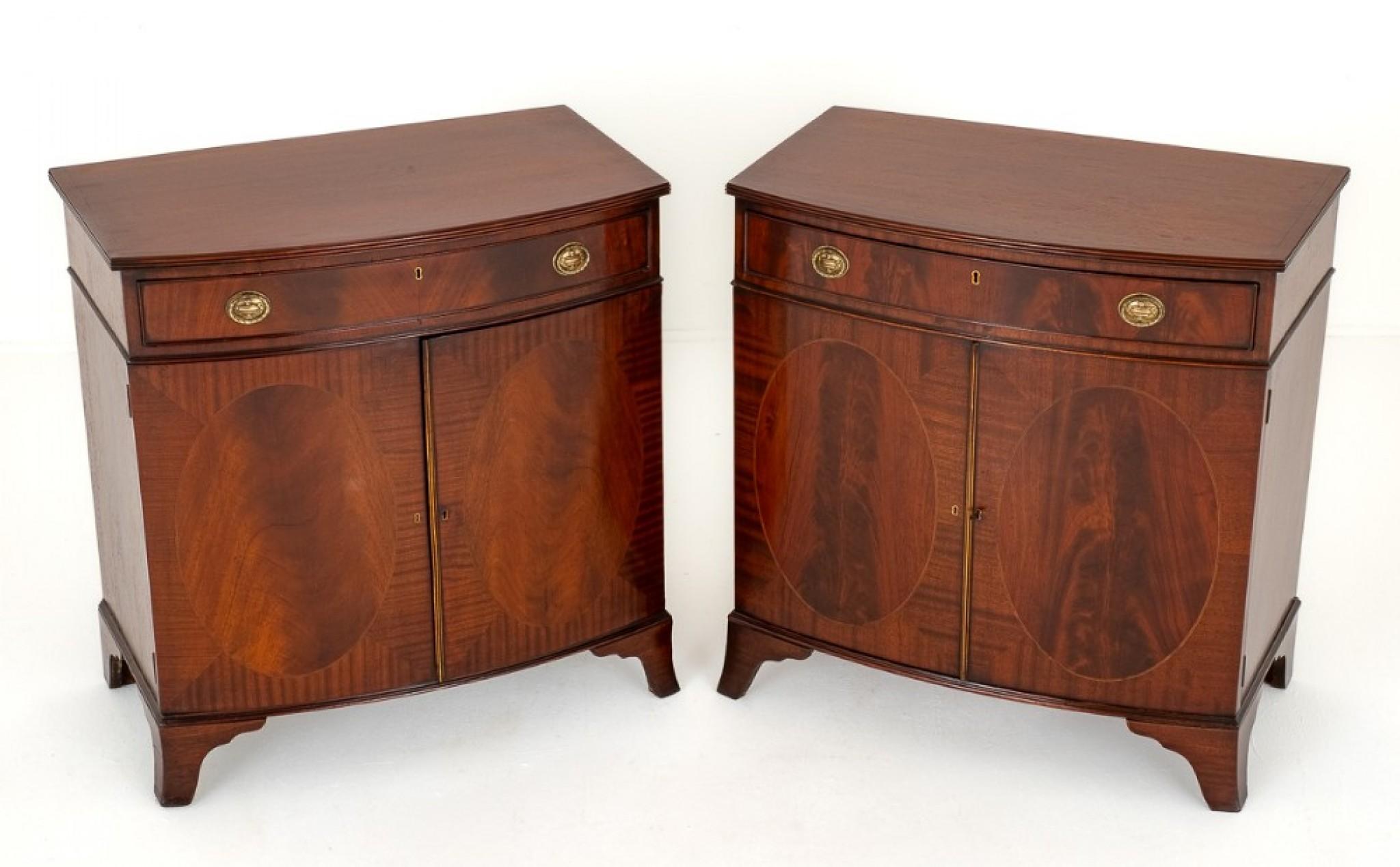 Early 20th Century Pair Sheraton Side Cabinets Mahogany Revival Bwo Front For Sale
