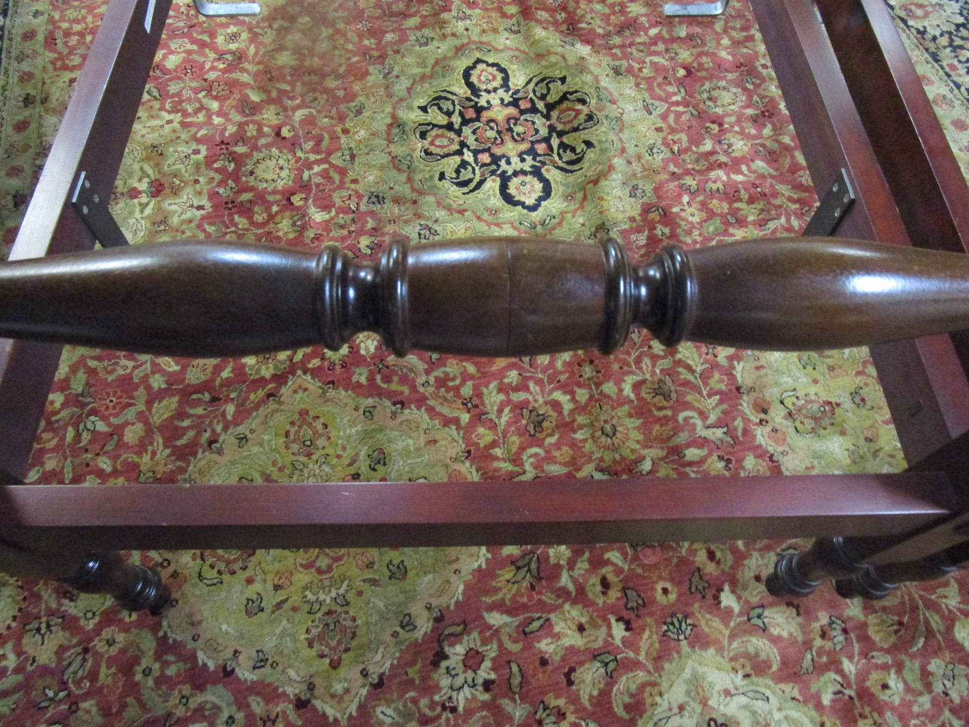 Brass Pair Sheraton Style Mahogany Antique High Four Poster Beds