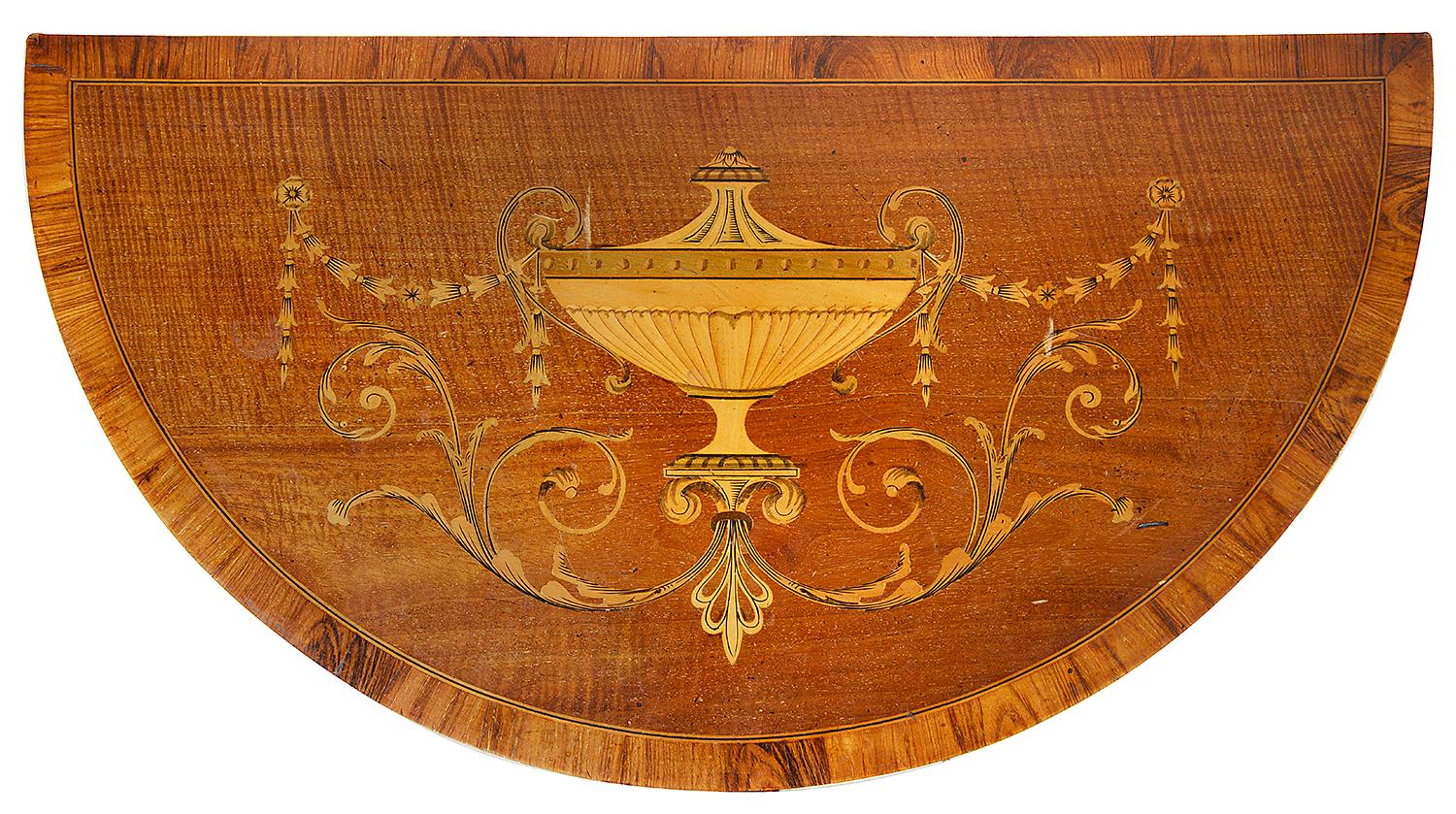 Inlay Pair of Sheriton Style Inlaid Side Console Tables, circa 1890
