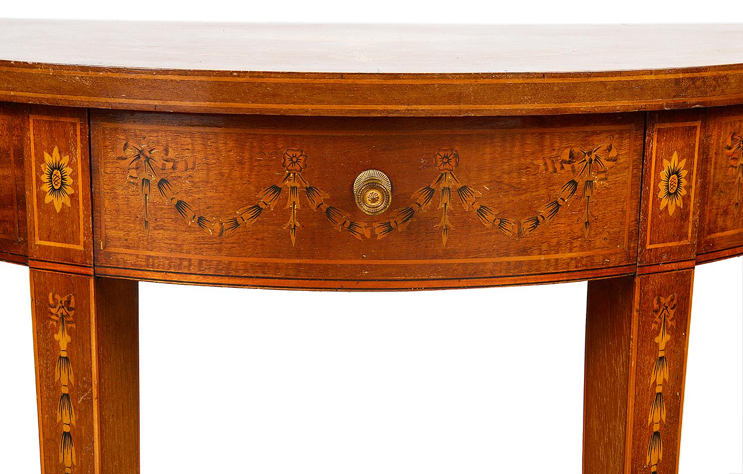 Pair of Sheriton Style Inlaid Side Console Tables, circa 1890 In Good Condition In Brighton, Sussex