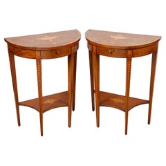 Pair of Sheriton Style Inlaid Side Console Tables, circa 1890