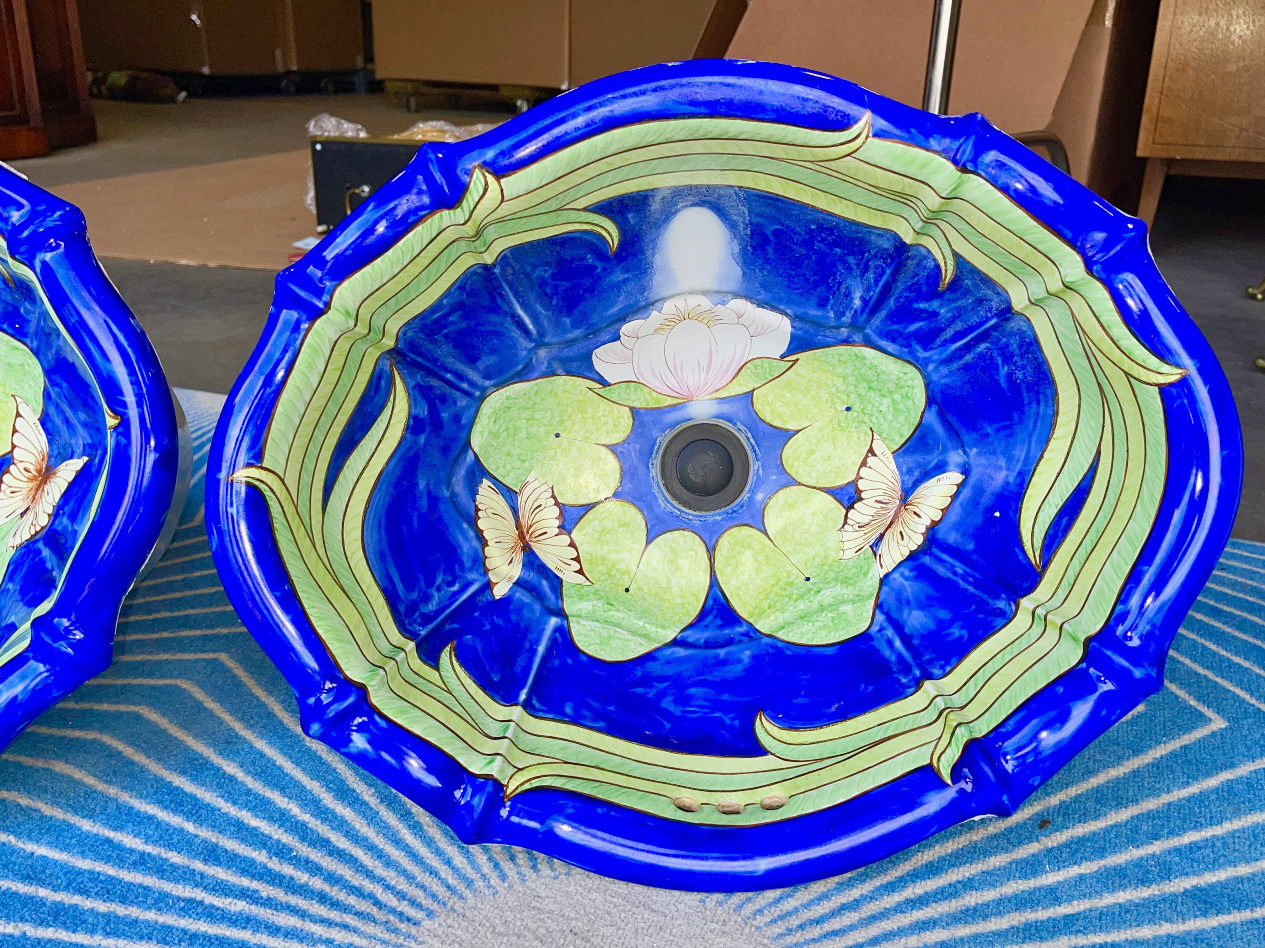 Porcelain Pair Sherle Wagner Lotus Blossom Sinks For Sale