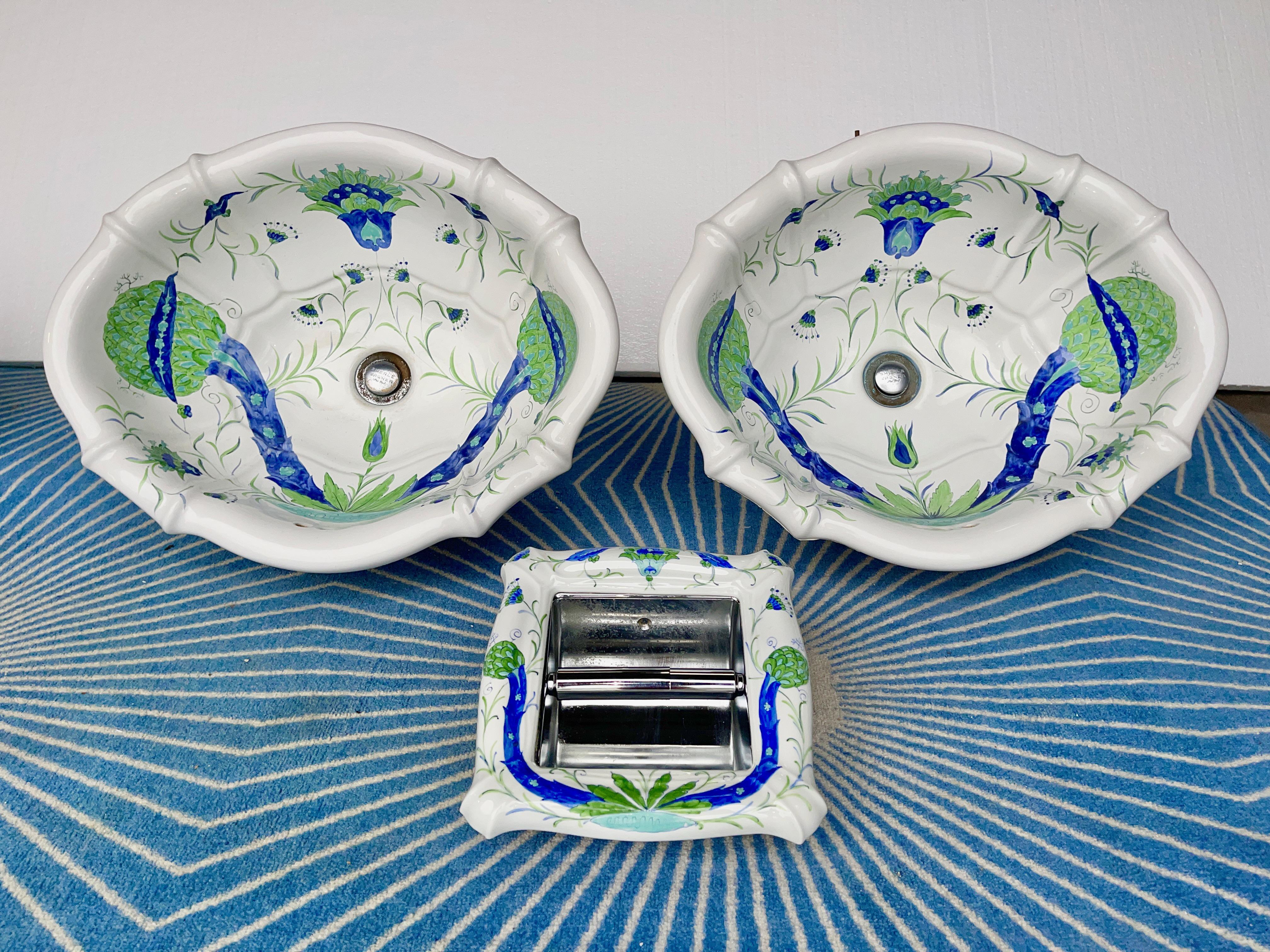 Hollywood Regency Pair Sherle Wagner Porcelain Sinks