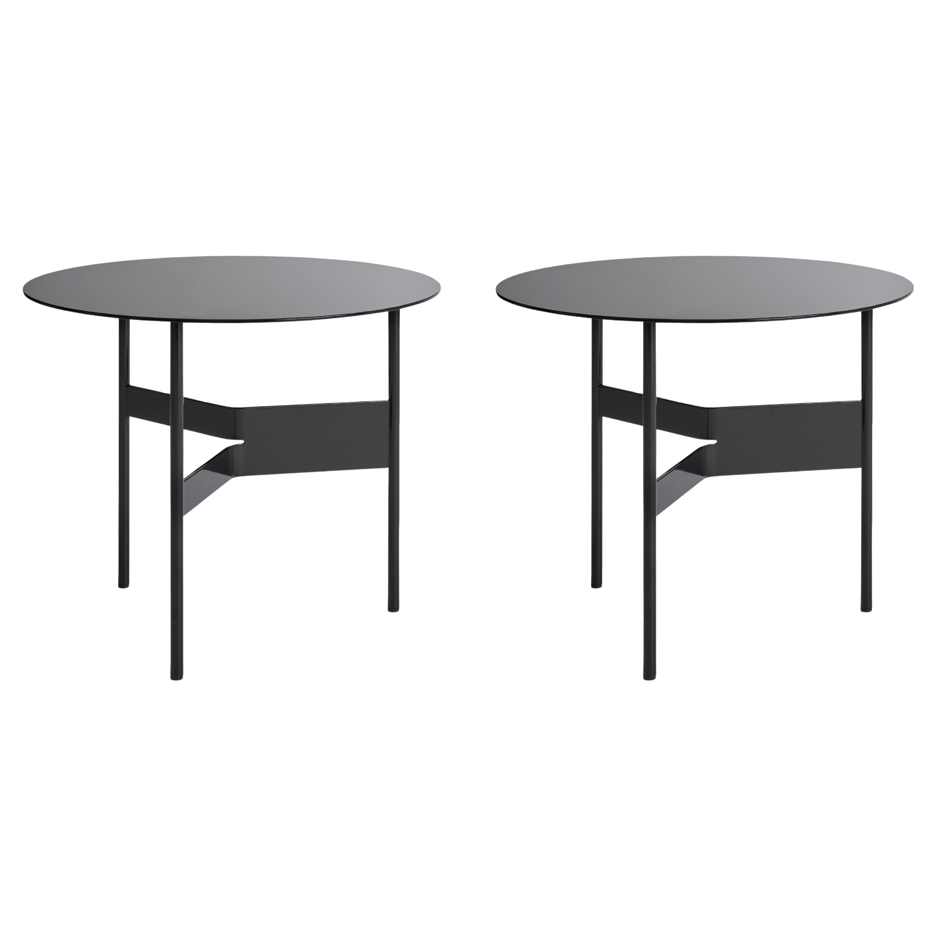 Paire de tables basses Shim D54-Black Powder Coated Steel-Jonas Trampedach pour Hay
