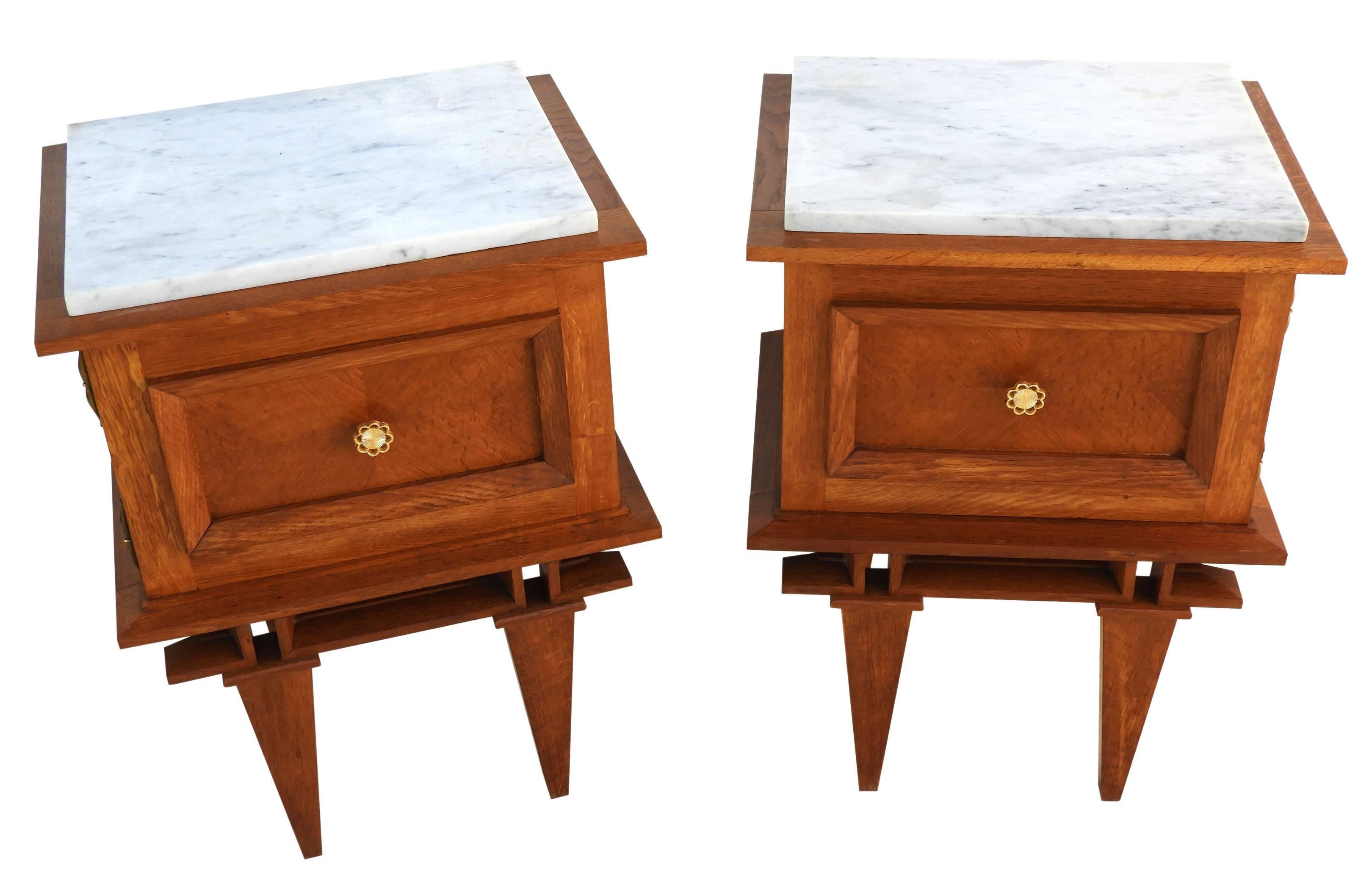 Mid-Century Modern Pair of Side Cabinets Midcentury Nightstands Bedside Tables French, circa 1950