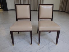 Pair side chairs from the Hotel Baur-au-Lac Zürich leather & brass on front legs