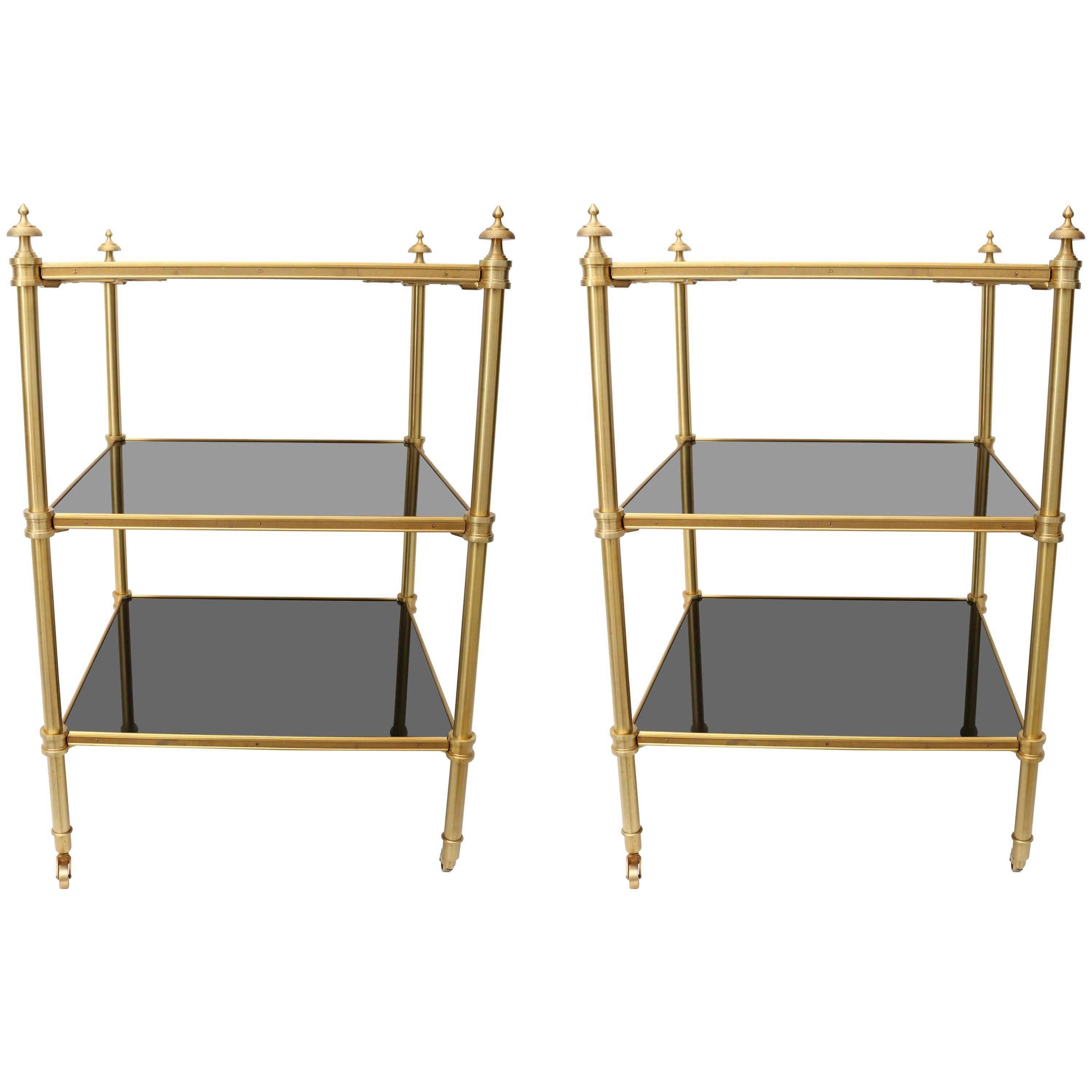 Pair Side Tables in Brass and Black Lacquer