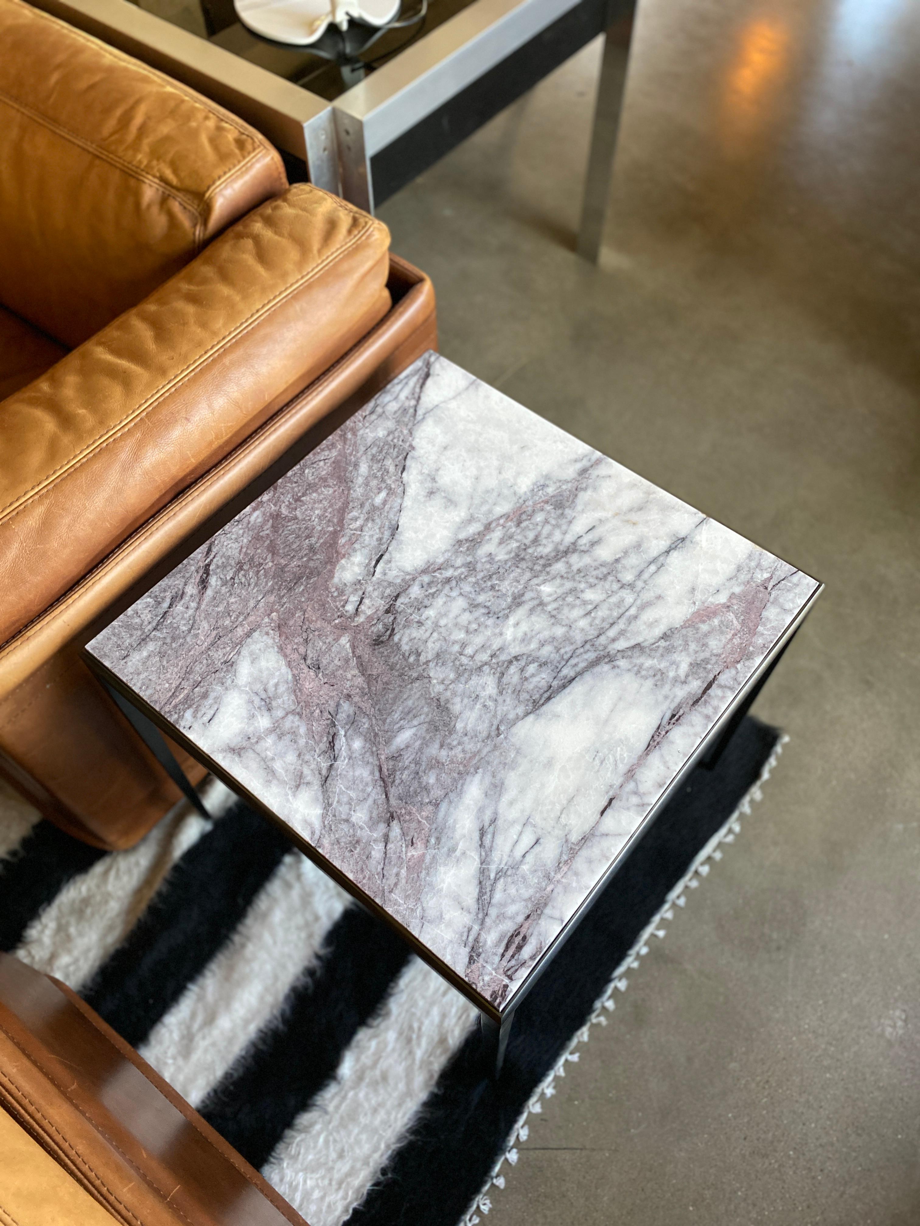Pair of Side Tables with Lavender / Gray Marble and 